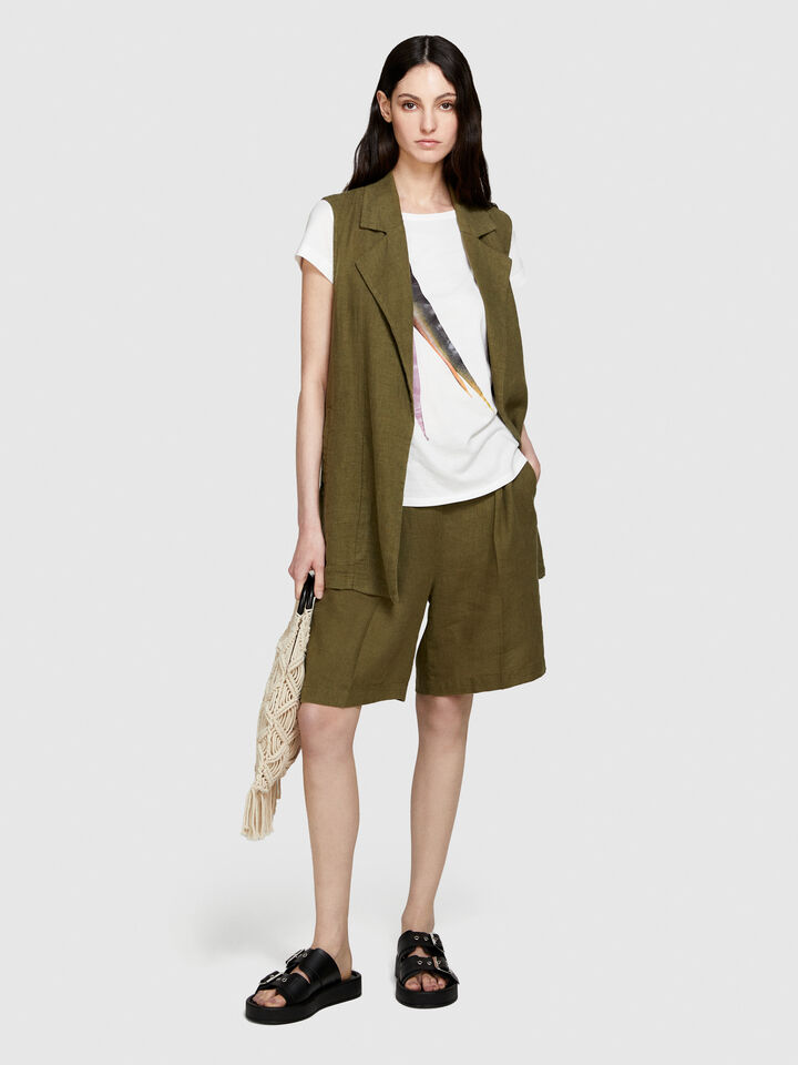 100% linen bermudas - women's shorts - Military Green | Sisley image number 1